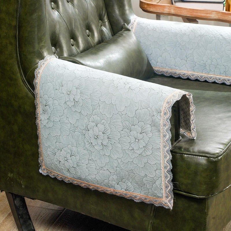 MINJIATEX Couch arm Covers,Non-Slip lace Sofa arm Covers Set of 2 Washable Sofa armrests Cover for Living Room Recliner Chair arm Cover Protectors for Leather armrest (FH-Grayish Blue) - Image 1